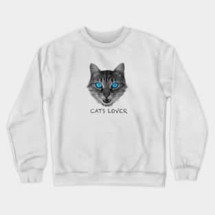 Gray Cat 3D with Blue Eyes Gift for Cats Lover Crewneck Sweatshirt